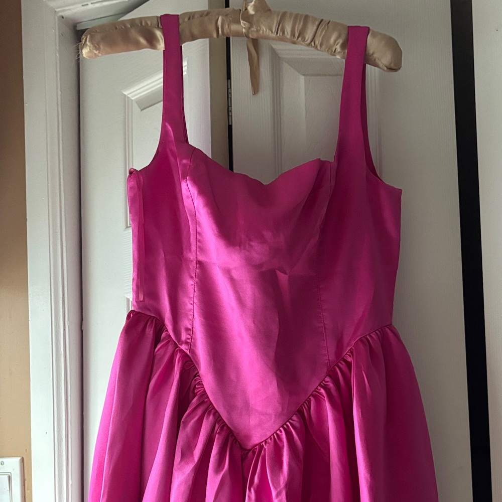 Aqua x Wicked Bright Pink Satin Floor Length Dress